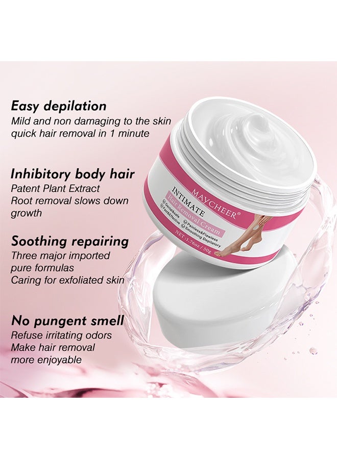 مايتشير كريم إزالة الشعر الحميمي 50 جم، كريم إزالة الشعر الخالي من الألم والمثالي للمناطق الحساسة، العانة، البيكيني، الجسم، الساقين، وتحت الإبطين، صيغة حساسة لجميع أنواع البشرة، طويل الأمد وسريع المفعول - Image 5