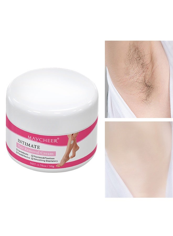 مايتشير كريم إزالة الشعر الحميمي 50 جم، كريم إزالة الشعر الخالي من الألم والمثالي للمناطق الحساسة، العانة، البيكيني، الجسم، الساقين، وتحت الإبطين، صيغة حساسة لجميع أنواع البشرة، طويل الأمد وسريع المفعول - Image 1