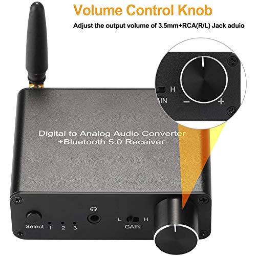 Mypin 192kHz Digital to Analog Converter Bluetooth 5.0 Receiver DAC with 16-300Ω Headphone Amplifier Optical/Coaxial to RCA 3.5mm Audio Output with Volume Control for TV Phone Tablet (Normal, Basic) - Image 4
