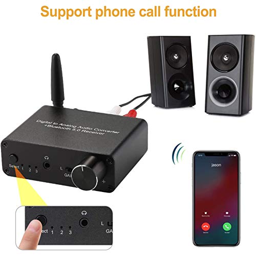 Mypin 192kHz Digital to Analog Converter Bluetooth 5.0 Receiver DAC with 16-300Ω Headphone Amplifier Optical/Coaxial to RCA 3.5mm Audio Output with Volume Control for TV Phone Tablet (Normal, Basic) - Image 5