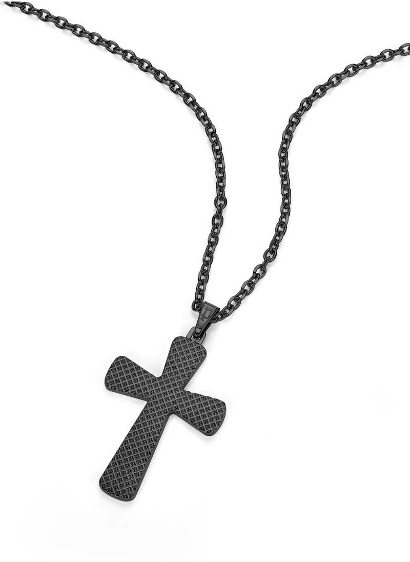 بوليس Police Cruz Ion Plated Black Stainless Steel Gents Necklace with Cross Pendant