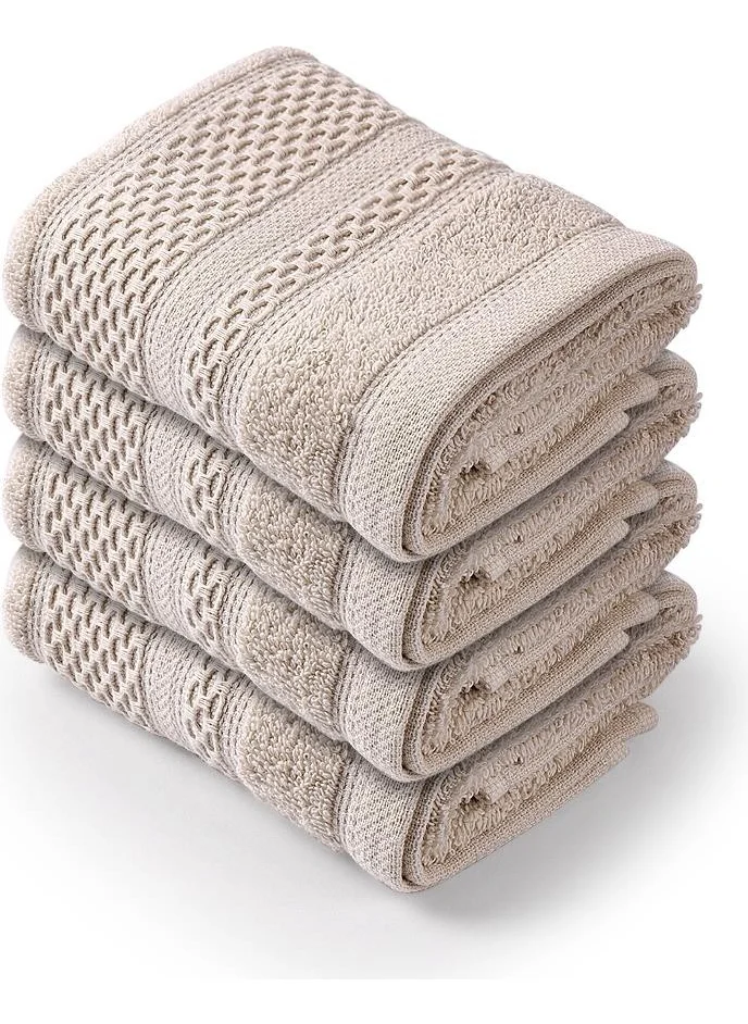 Bluenity Softy - Natural Cotton Set of 4 Guest Bath / Kitchen Towels - 30X50 cm Beige
