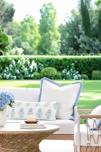 Hofdeco Premium Coastal Grandmillennial Patio Indoor Outdoor Lumbar Pillow Cover Only 12x26 Water Repellent for Backyard Couch Poolside Baby Blue Print Flower - Image 3
