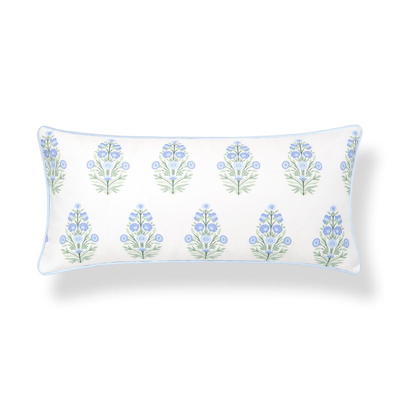 Hofdeco Premium Coastal Grandmillennial Patio Indoor Outdoor Lumbar Pillow Cover Only 12x26 Water Repellent for Backyard Couch Poolside Baby Blue Print Flower - Image 2