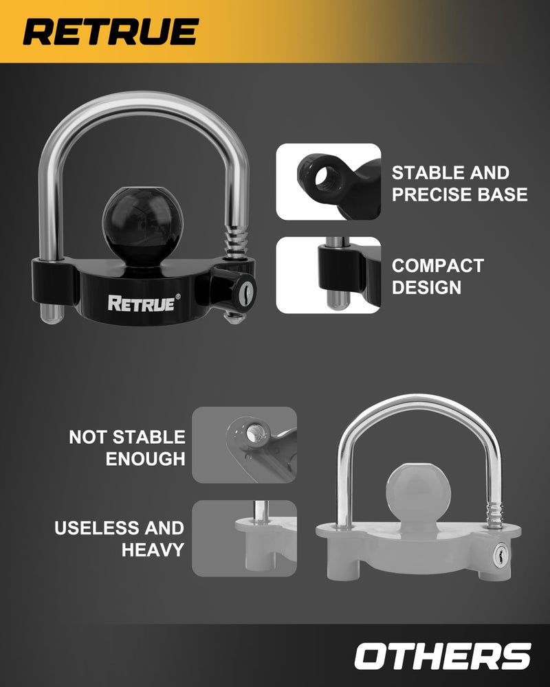RETRUE Universal Coupler Lock Trailer Locks Ball Hitch Trailer Hitch Lock Adjustable Security Heavy-Duty Steel fits 1-7/8 Inch, 2 Inch, 2-5/16 Inch Couplers, Black - Image 3