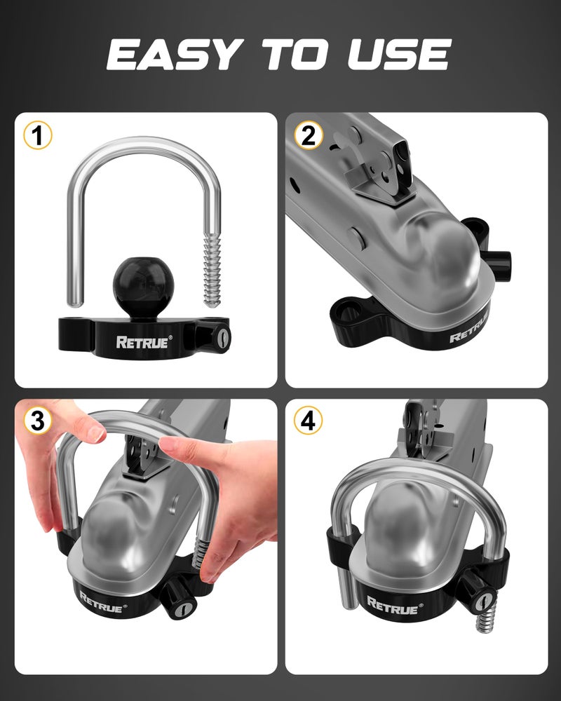 RETRUE Universal Coupler Lock Trailer Locks Ball Hitch Trailer Hitch Lock Adjustable Security Heavy-Duty Steel fits 1-7/8 Inch, 2 Inch, 2-5/16 Inch Couplers, Black - Image 5