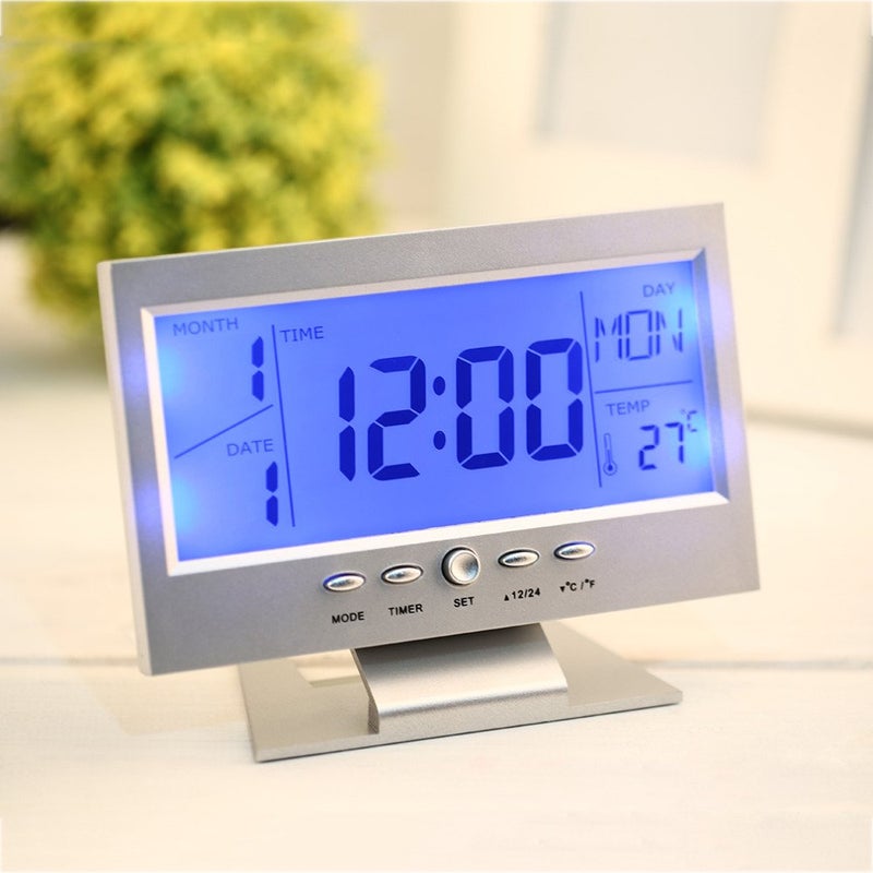 Plastic Table Clock (20 x 30 x 5 cm, Silver) - Image 1