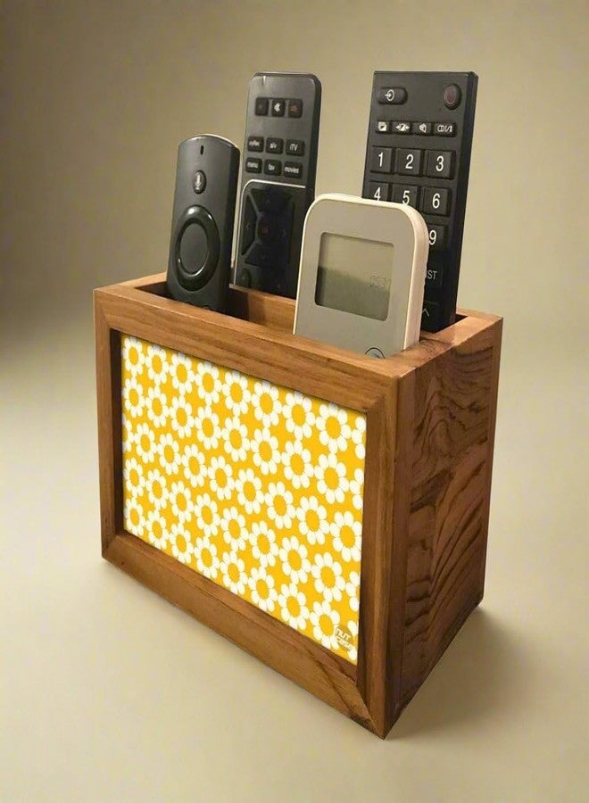 Nutcase Designer Teak Wood TV Remote Stand For Home Remote Holders Organizer Caddy for TV/AC Remotes Control -Multipurpose Desk Organiser-6�x4�x4� - Yellow Polka - Image 2