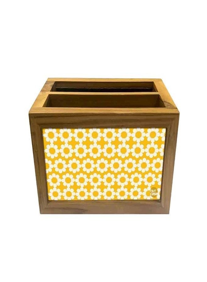 Nutcase Designer Teak Wood TV Remote Stand For Home Remote Holders Organizer Caddy for TV/AC Remotes Control -Multipurpose Desk Organiser-6�x4�x4� - Yellow Polka - Image 5