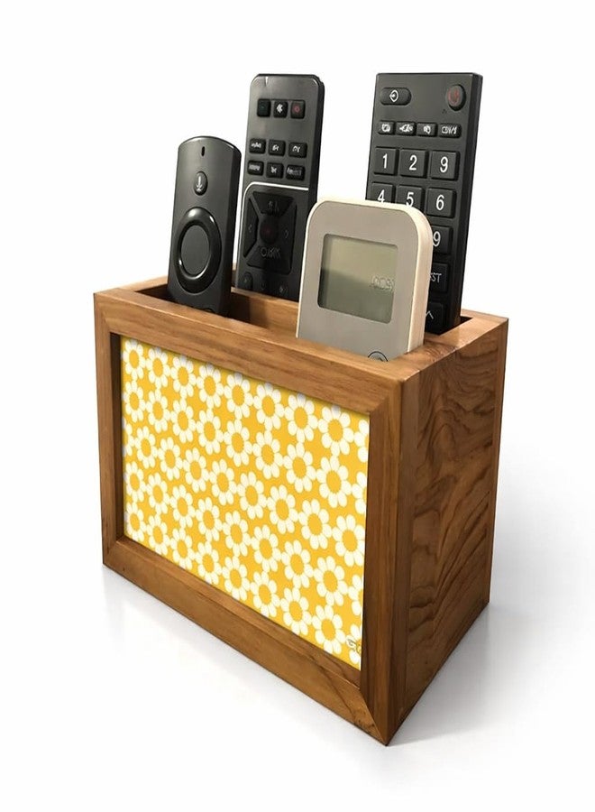 Nutcase Designer Teak Wood TV Remote Stand For Home Remote Holders Organizer Caddy for TV/AC Remotes Control -Multipurpose Desk Organiser-6�x4�x4� - Yellow Polka - Image 1