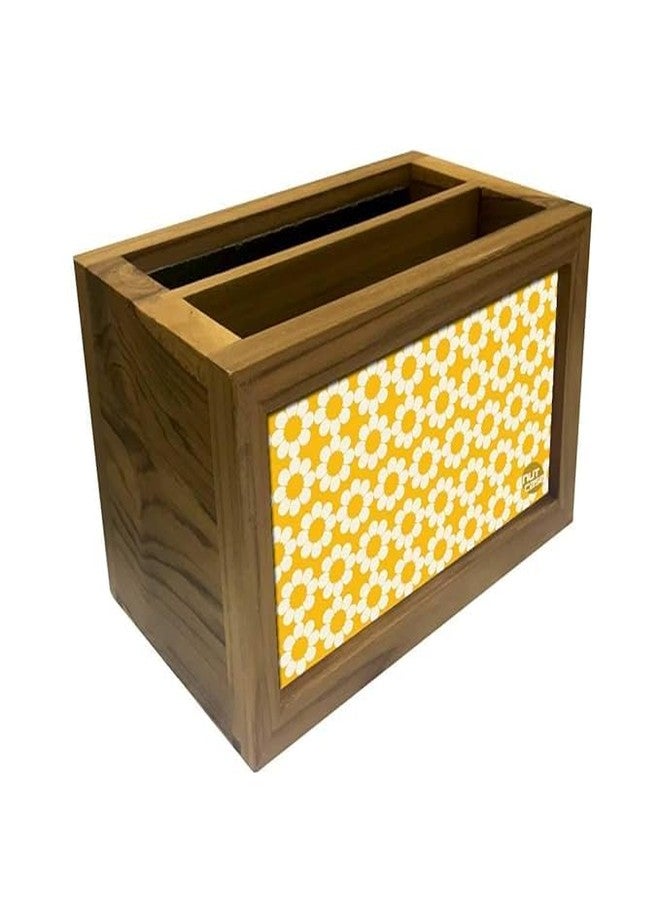 Nutcase Designer Teak Wood TV Remote Stand For Home Remote Holders Organizer Caddy for TV/AC Remotes Control -Multipurpose Desk Organiser-6�x4�x4� - Yellow Polka - Image 4