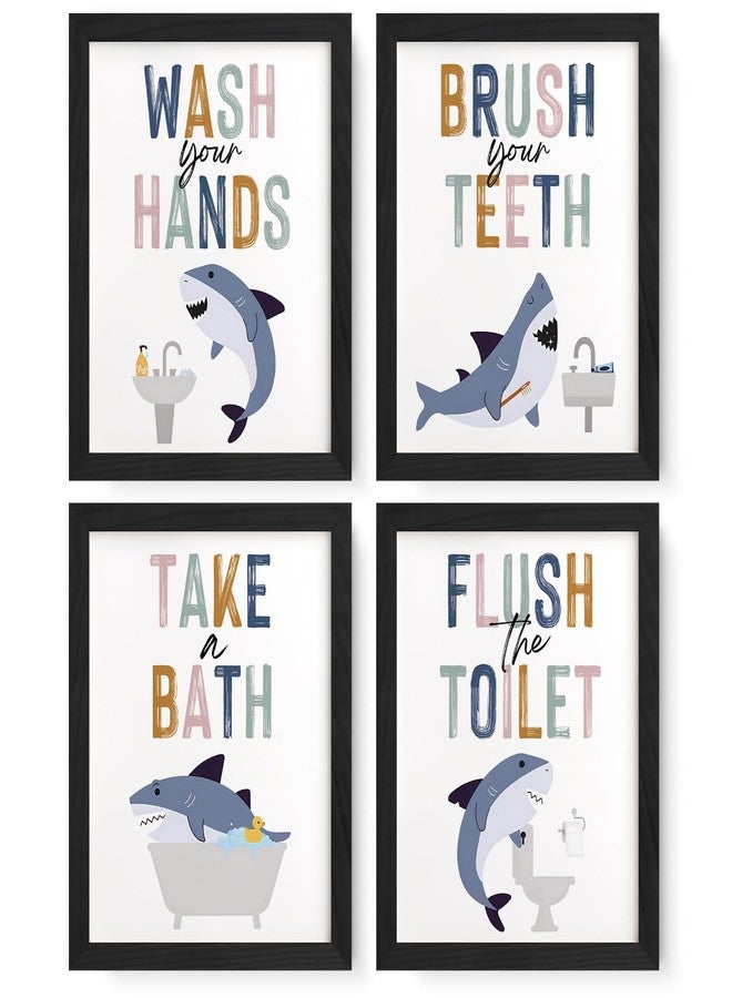 JXREQ Shark Bathroom Decor, Cute Sharks Kids Bathroom Posters Wall Art Prints for Nursery Kid Room, 8x10 Inch Unframed Set of 4 - Image 1