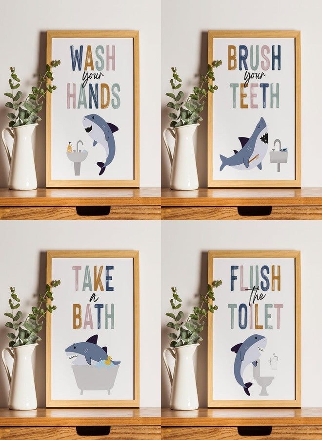 JXREQ Shark Bathroom Decor, Cute Sharks Kids Bathroom Posters Wall Art Prints for Nursery Kid Room, 8x10 Inch Unframed Set of 4 - Image 4