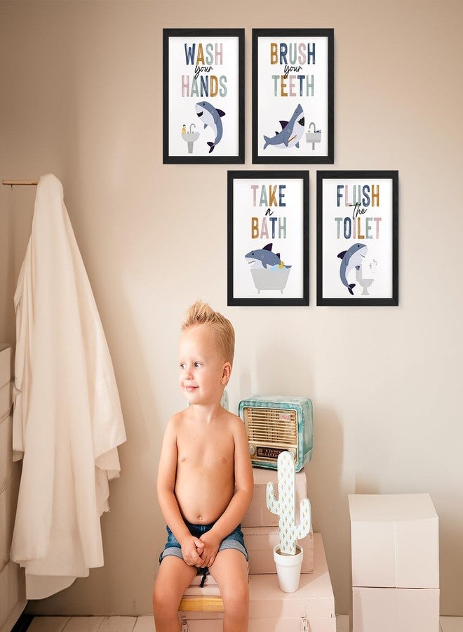JXREQ Shark Bathroom Decor, Cute Sharks Kids Bathroom Posters Wall Art Prints for Nursery Kid Room, 8x10 Inch Unframed Set of 4 - Image 3