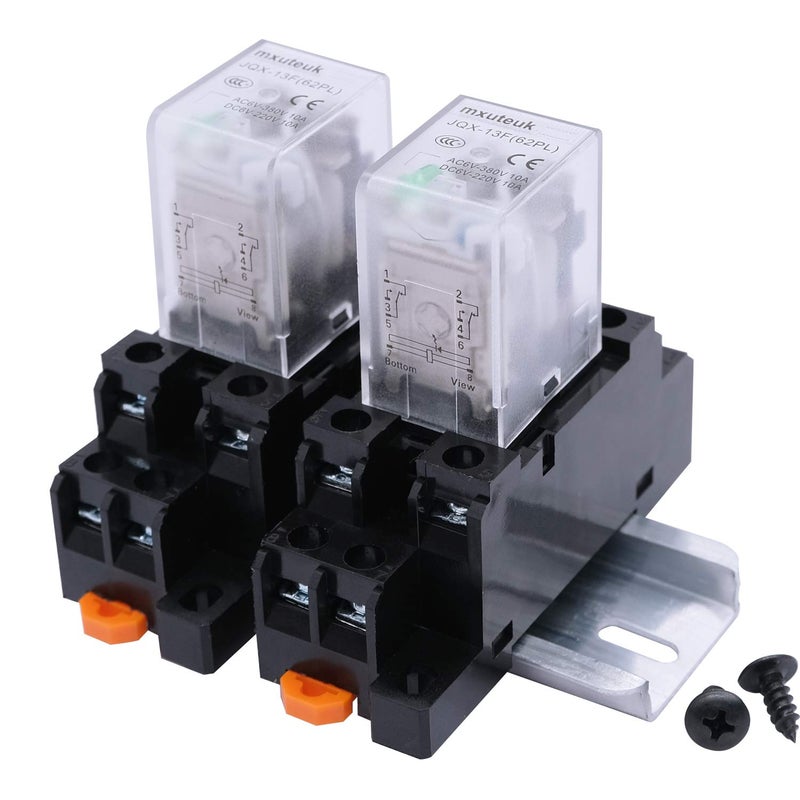 mxuteuk 2pcs JQX-13FL AC 220V/240V Coil 8 Pin 10A DPDT LED Indicator Electromagnetic Power Relay, with Base, with DIN Rail Slotted Aluminum - Image 1