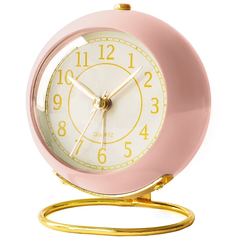 AYRELY Battery Operated Desk Alarm Clock with LightSilent No TickingSmall Table Clock for BedsideBedroomLiving RoomOfficeTravelKidsRoom Decor Aesthetic VintagePink