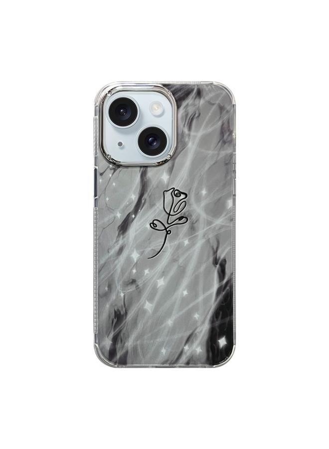 erorex For iPhone 15 Cooling Flash Feather TPU + PC Phone Case(Brief Rose) 