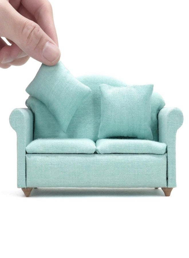 CHAMBERY 1:12 Scale Miniature Couch with Pillows Wooden Sofa Dollhouse Living Room Furniture, Green - Image 3