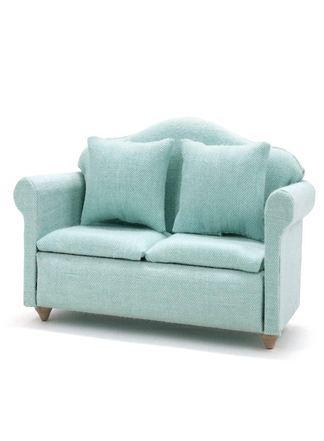 CHAMBERY 1:12 Scale Miniature Couch with Pillows Wooden Sofa Dollhouse Living Room Furniture, Green - Image 1