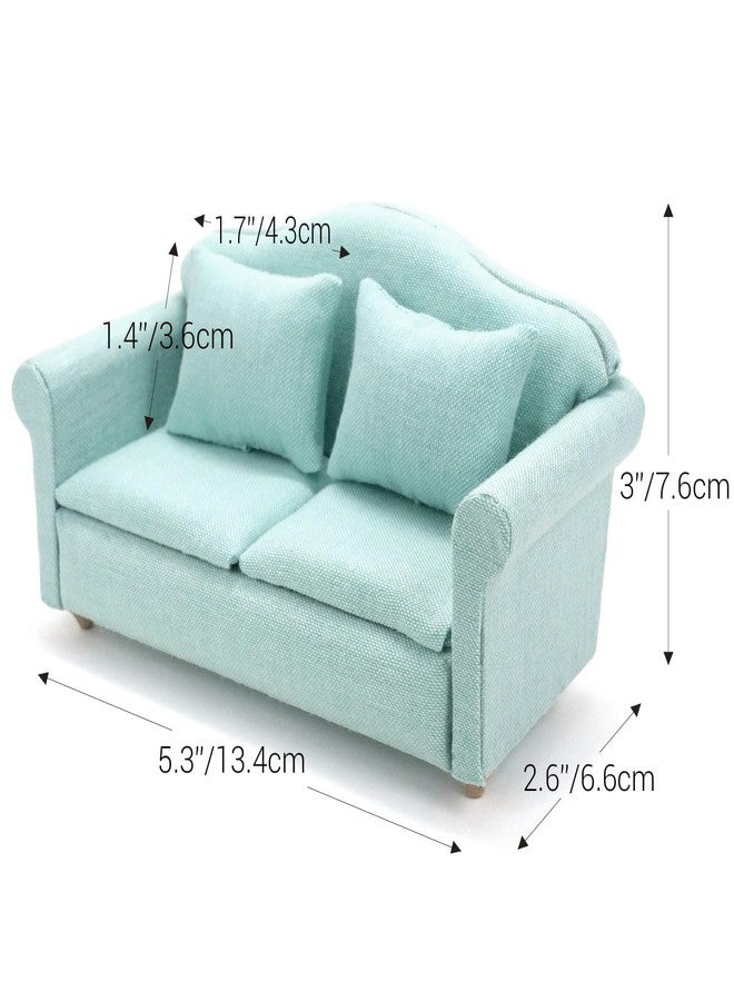 CHAMBERY 1:12 Scale Miniature Couch with Pillows Wooden Sofa Dollhouse Living Room Furniture, Green - Image 2