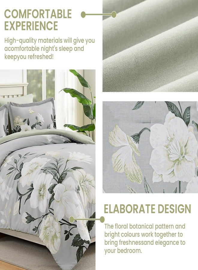 DHSFKBE Floral Comforter Set Queen Size,7 Piece Sage Green Bed in a Bag, Elegant Flower Pattern Comforter Set with Sheet, Soft Microfiber Complete Bedding Sets for All Season - Image 5