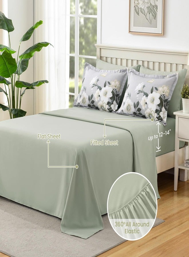 DHSFKBE Floral Comforter Set Queen Size,7 Piece Sage Green Bed in a Bag, Elegant Flower Pattern Comforter Set with Sheet, Soft Microfiber Complete Bedding Sets for All Season - Image 4