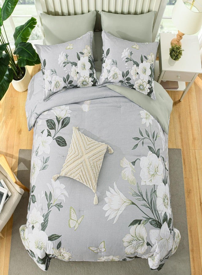 DHSFKBE Floral Comforter Set Queen Size,7 Piece Sage Green Bed in a Bag, Elegant Flower Pattern Comforter Set with Sheet, Soft Microfiber Complete Bedding Sets for All Season - Image 3