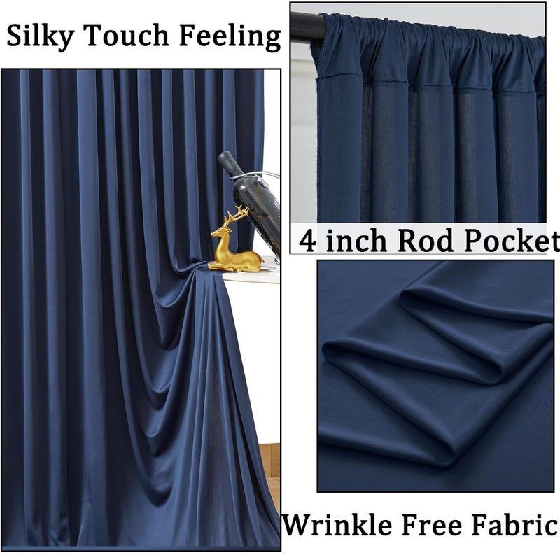 NSSONBEN 10ft x 10ft Wrinkle Free Navy Blue Backdrop Curtains Panels, 2 Panels 5x10ft Silky Polyester Photo Backdrop Drapes for Birthday Wedding Party Graduation Photography Background - Image 2
