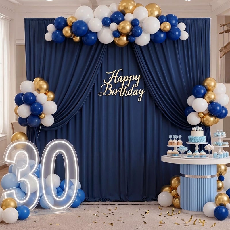 NSSONBEN 10ft x 10ft Wrinkle Free Navy Blue Backdrop Curtains Panels, 2 Panels 5x10ft Silky Polyester Photo Backdrop Drapes for Birthday Wedding Party Graduation Photography Background - Image 4