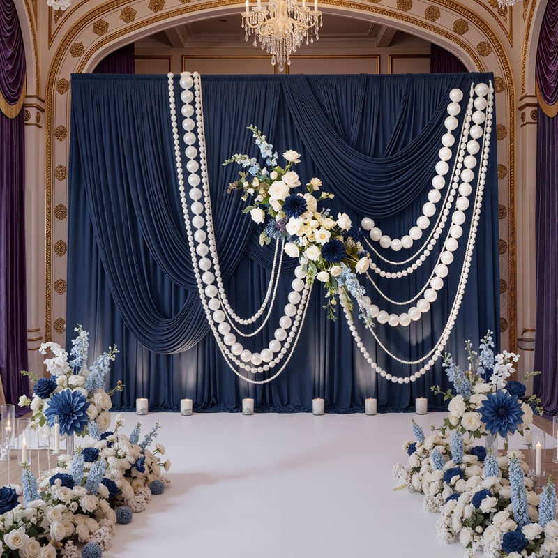 NSSONBEN 10ft x 10ft Wrinkle Free Navy Blue Backdrop Curtains Panels, 2 Panels 5x10ft Silky Polyester Photo Backdrop Drapes for Birthday Wedding Party Graduation Photography Background - Image 3