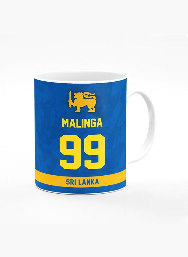 Stylizedd Designer Printed Coffee Mug with Heavy Duty Handle 11oz Ceramic Personalised Gift Mugs Cup - Cricket Player - Lasith Malinga, Jersey Number - 99 (With Logo) - Image 1