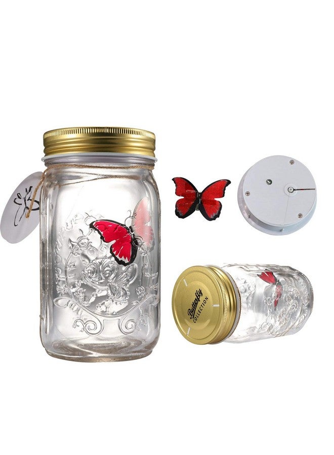 N.C Butterfly in a Glass Jar, Hsxxf LED Lamp Jar Animated Butterfly in A Jar Tap to Activate Gift Decoration (Red) - Image 2