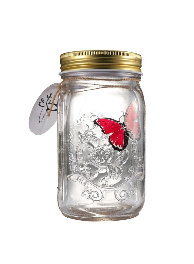 N.C Butterfly in a Glass Jar, Hsxxf LED Lamp Jar Animated Butterfly in A Jar Tap to Activate Gift Decoration (Red) - Image 1
