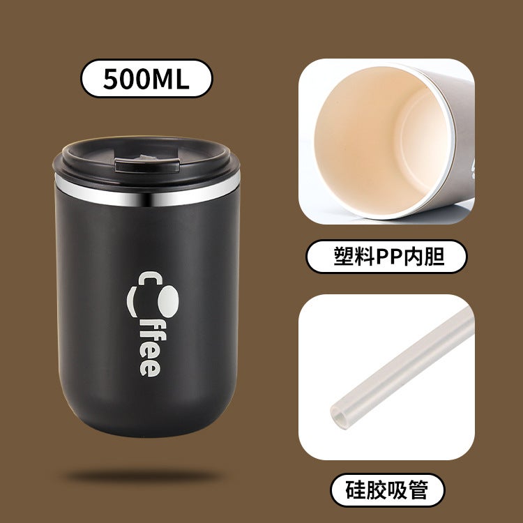 304 stainless steel coffee cup double insulation high color value car Portable Travel Daily Student value drink cup wholesaleRiding color black (PP plastic liner) Riding color black (PP plastic liner) 
