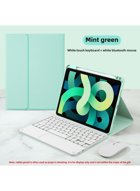 For 2022ipad10 Generation Bluetooth Keyboard Protective Cover 10.2 Touch Pad 8 With Pen Slot Air4 Tablet 10.9-Color:Mint Green +  + Send Bluetooth Mouse-Applicable Model:iPad Air5/Air4( 10.9 Inches)