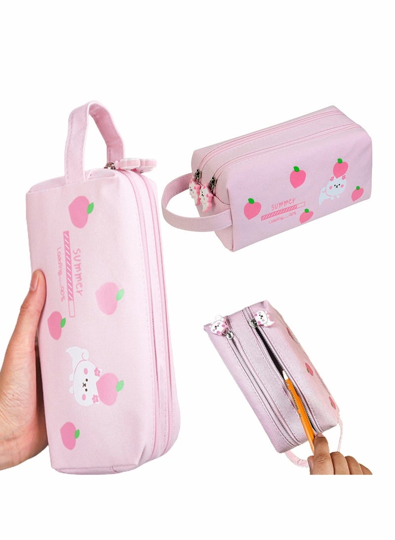 KASTWAVE Pencil Case, Cute Cat Pencil Pouch for Girls, Kawaii Large Capacity Pink Pencil Case, Zipper Pencil Box, Stationery Organizer Bag, School Student Pen Case, Office Supply Case Organizer, Pink, 1 Pcs - Image 1
