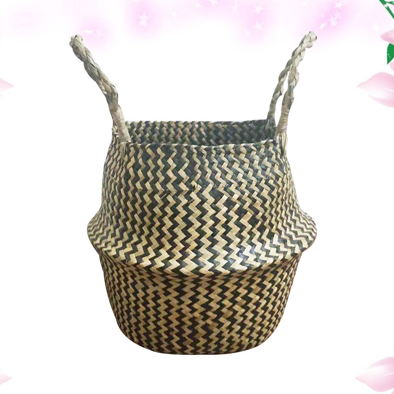 Rattan Folding Basket Seaweed Wicker Baskets Dirty Laundry Storage Basket Home Storage Simple Decoration(S) - Image 3