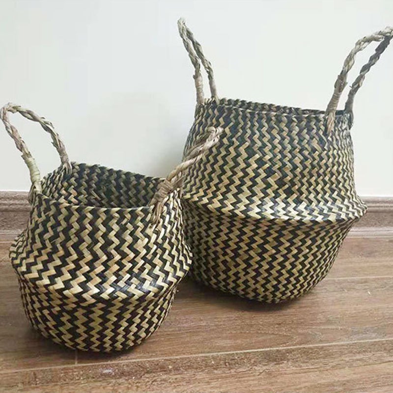 Rattan Folding Basket Seaweed Wicker Baskets Dirty Laundry Storage Basket Home Storage Simple Decoration(S) - Image 4