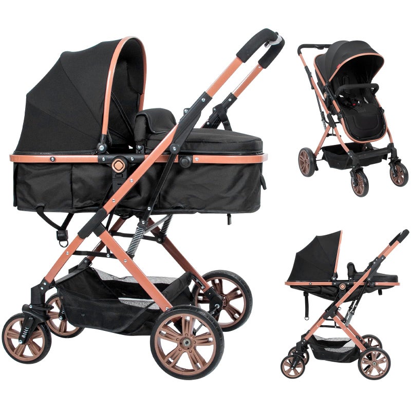 PEARLOVE Baby Stroller Bassinet Newborn Foldable Pushchair Folding High Landscape Infant CarriageToddler Pushchair Black Baby Stroller