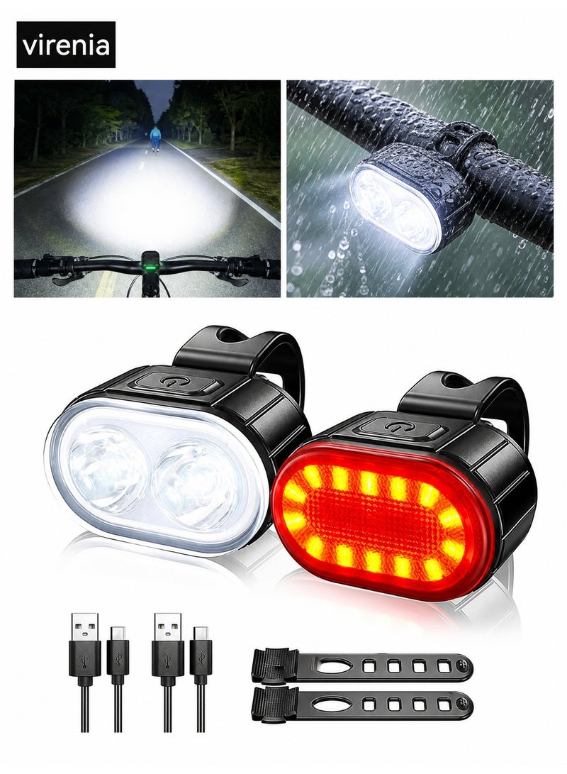 virenia Bike Lights Set, USB Rechargeable – IPX6 Waterproof, Long Battery Life for Mountain Bikes - Image 1