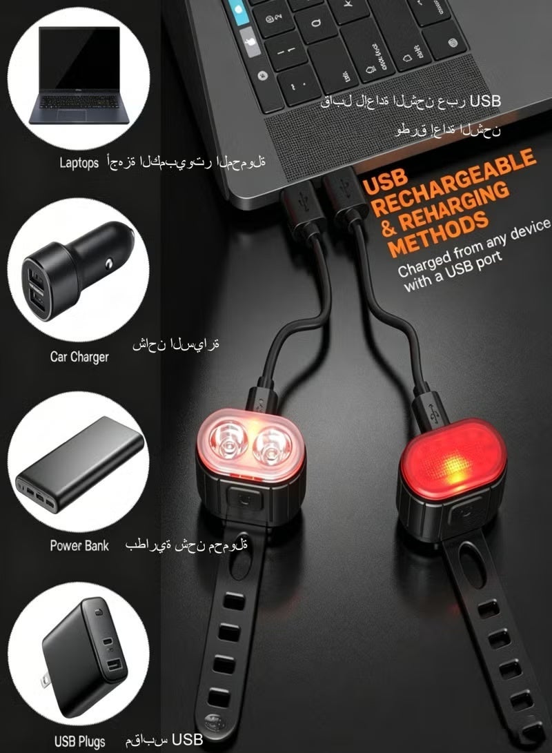 virenia Bike Lights Set, USB Rechargeable – IPX6 Waterproof, Long Battery Life for Mountain Bikes - Image 4