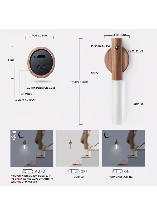 Goolsky 1pc Motion Sensor Night Light, Magnetic Wall Light, Indoor Wooden Wall Light Closet Light, Indoor LED Magnetic Portable Rechargeable Light, Decorative Light, Suitable for Corridors, Bedrooms, Closets, Tables, Staircases - Image 3