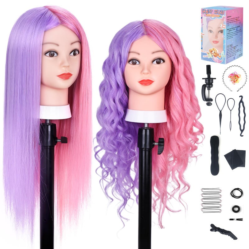 MYSWEETY Mannequin Head with Hair Doll Head for Hair Styling 26 Manikin head with 70 Real Human Hair Cosmetology Makeup Hairdressing Training Head with Clamp Holder and Tools