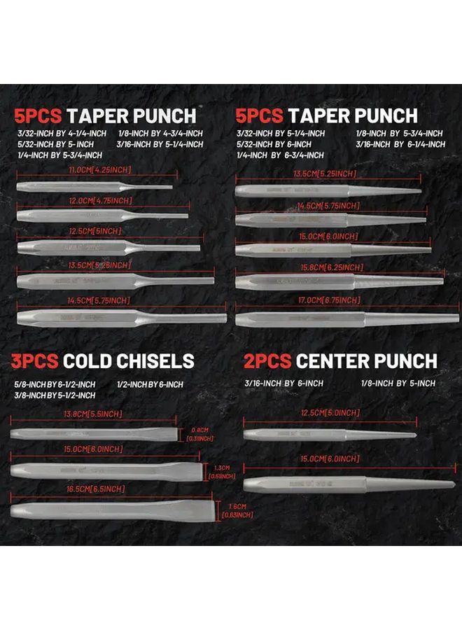 16 Piece Chrome Vanadium Steel Punch And Chisel Set High Hardness Crv Storage Bag - Image 5