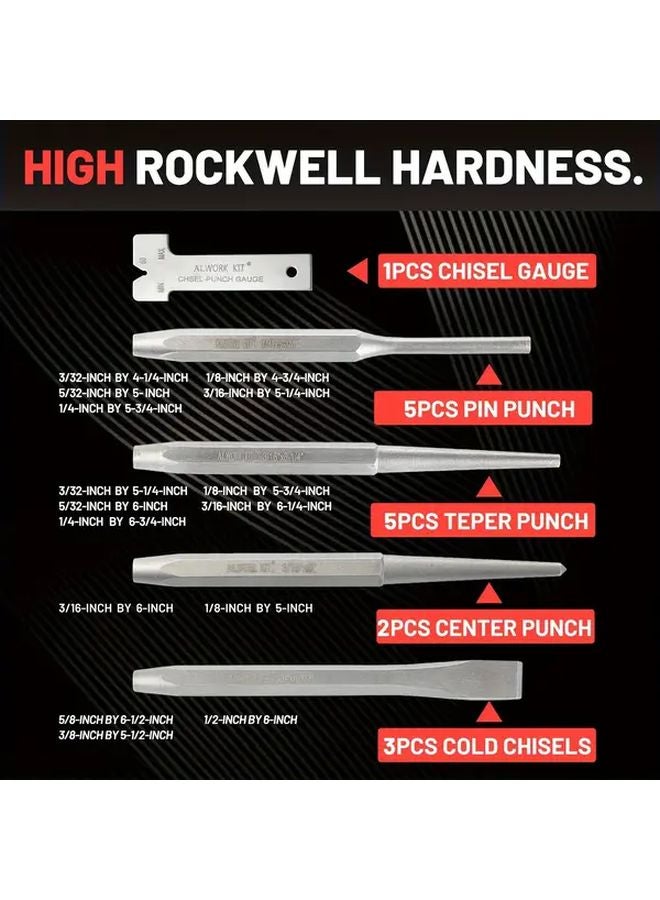 16 Piece Chrome Vanadium Steel Punch And Chisel Set High Hardness Crv Storage Bag - Image 3