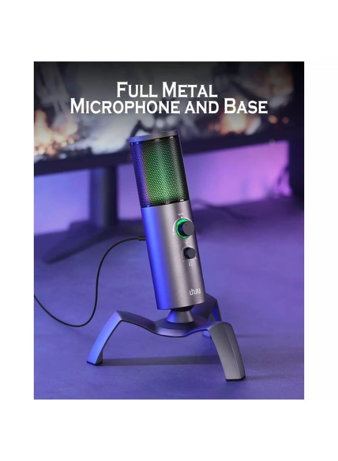 UHURU UM-1100 USB Gaming RGB Microphone with 2 Pickup Patterns, , 0-Latency Monitoring with Headphone Port, for PC, PS4/5, Perfect for Gaming, Podcasts,Conference Calls  - Image 3