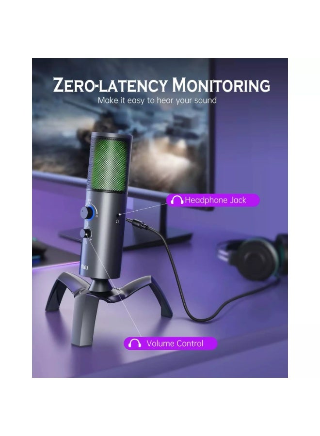 UHURU UM-1100 USB Gaming RGB Microphone with 2 Pickup Patterns, , 0-Latency Monitoring with Headphone Port, for PC, PS4/5, Perfect for Gaming, Podcasts,Conference Calls  - Image 4