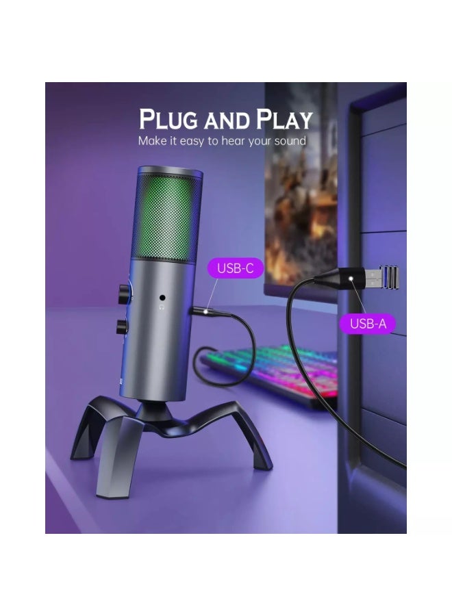 UHURU UM-1100 USB Gaming RGB Microphone with 2 Pickup Patterns, , 0-Latency Monitoring with Headphone Port, for PC, PS4/5, Perfect for Gaming, Podcasts,Conference Calls  - Image 2