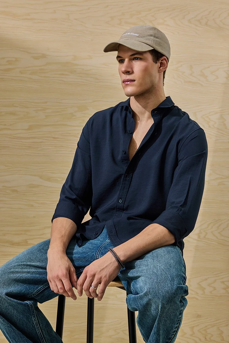 SNITCH Black Solid Long Sleeve Slim Fit Shirt