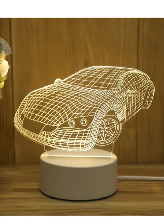 3D LED Night Lamp Warm White Table Light Car Shape  - Image 1